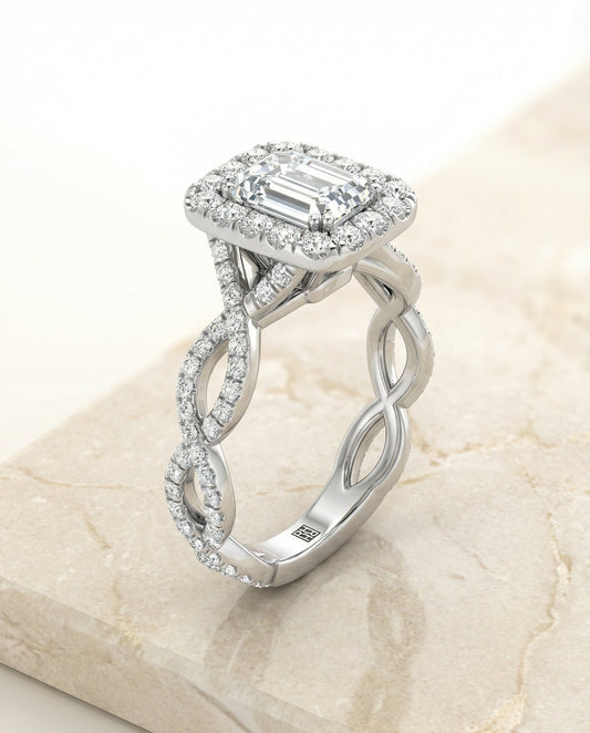 The Annie Select Twisted Pavé Halo Engagement Ring with Lab Diamond in Platinum — view 1