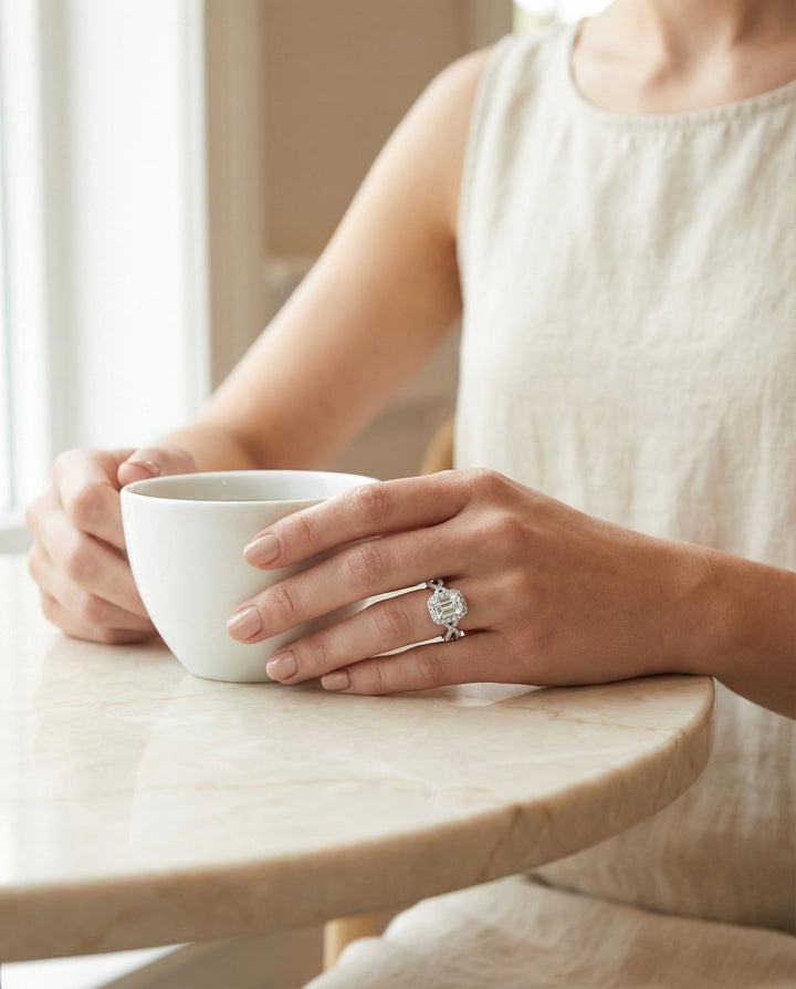 The Annie Select Twisted Pavé Halo Engagement Ring with Lab Diamond in 18K White Gold — view 7