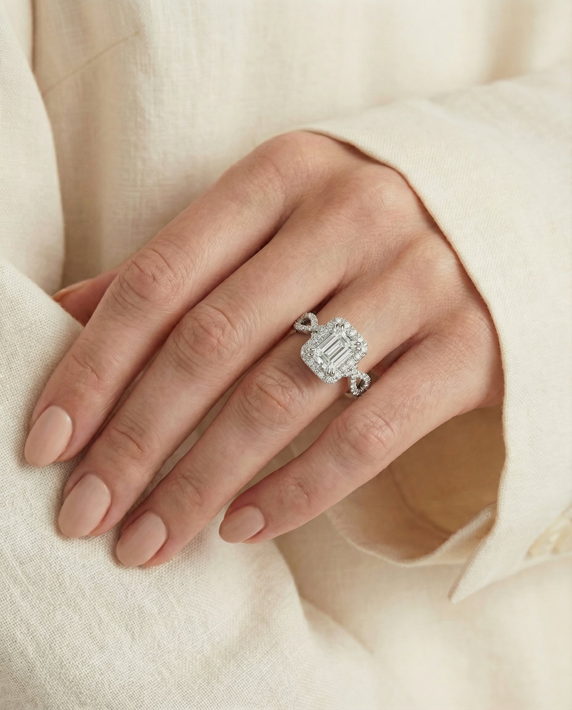 The Annie engagement ring setting in Platinum, halo cut design | RockHer