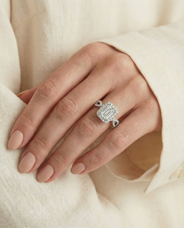 The Annie Select Twisted Pavé Halo Engagement Ring with Lab Diamond in 18K White Gold — view 5