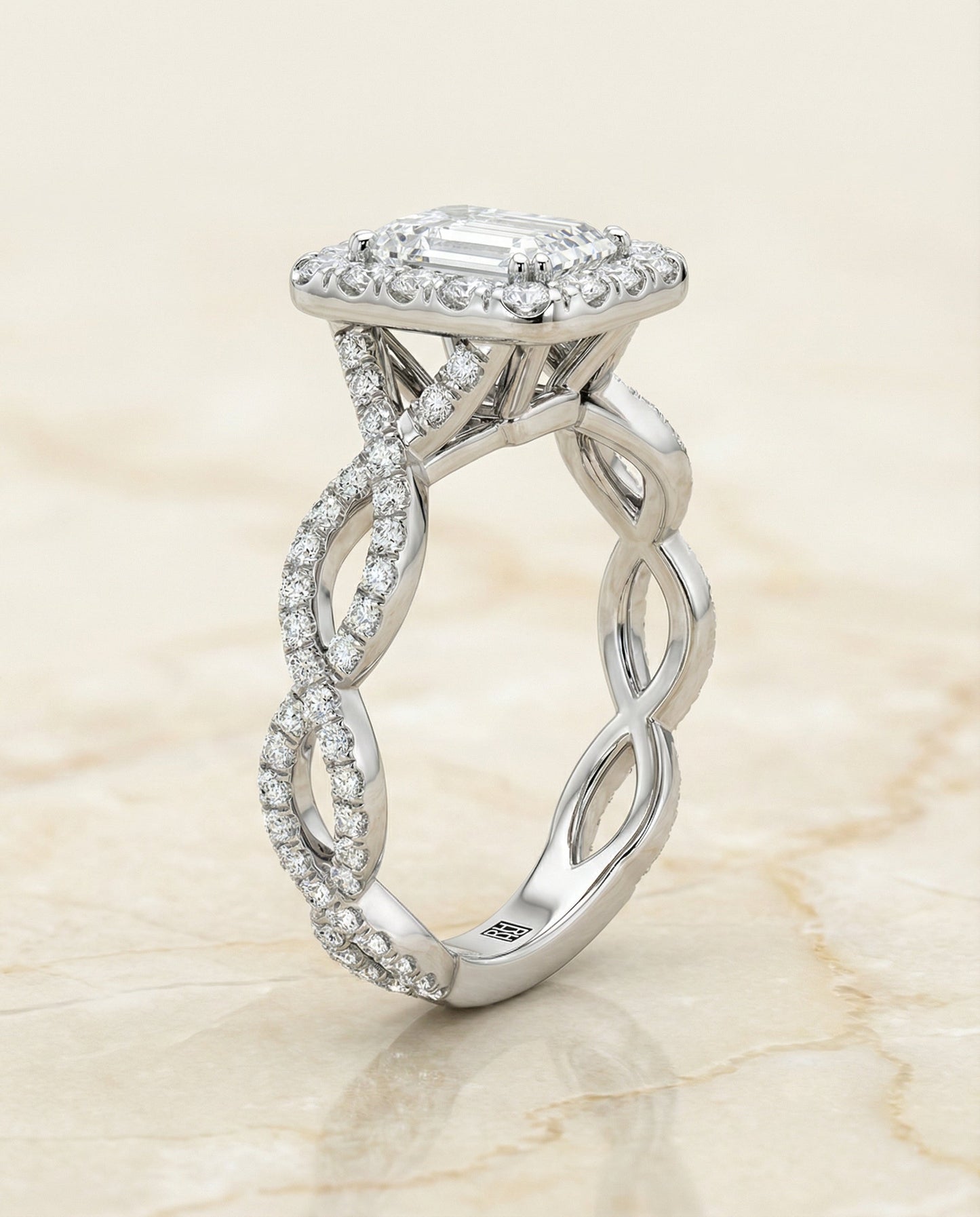 The Annie Select Twisted Pavé Halo Engagement Ring with Lab Diamond in 18K White Gold — view 2