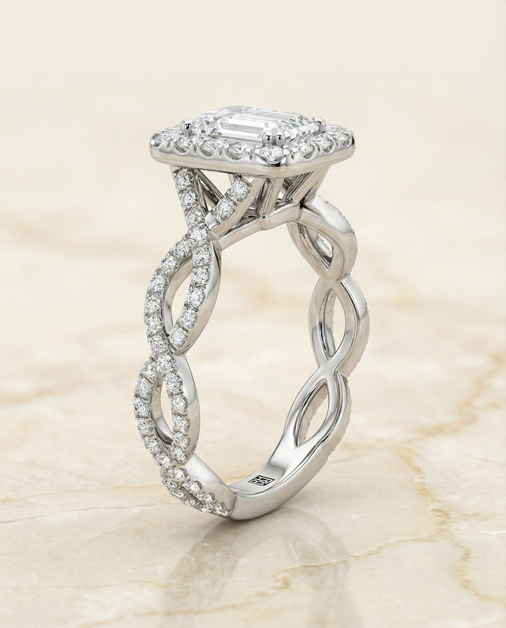 The Annie Select Twisted Pavé Halo Engagement Ring with Lab Diamond in 18K White Gold — view 2
