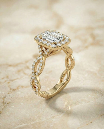 The Annie Select Twisted Pavé Halo Engagement Ring with Lab Diamond in 14K Yellow Gold — view 1
