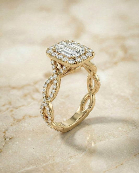 The Annie Select Twisted Pavé Halo Engagement Ring with Lab Diamond in 14K Yellow Gold — view 1