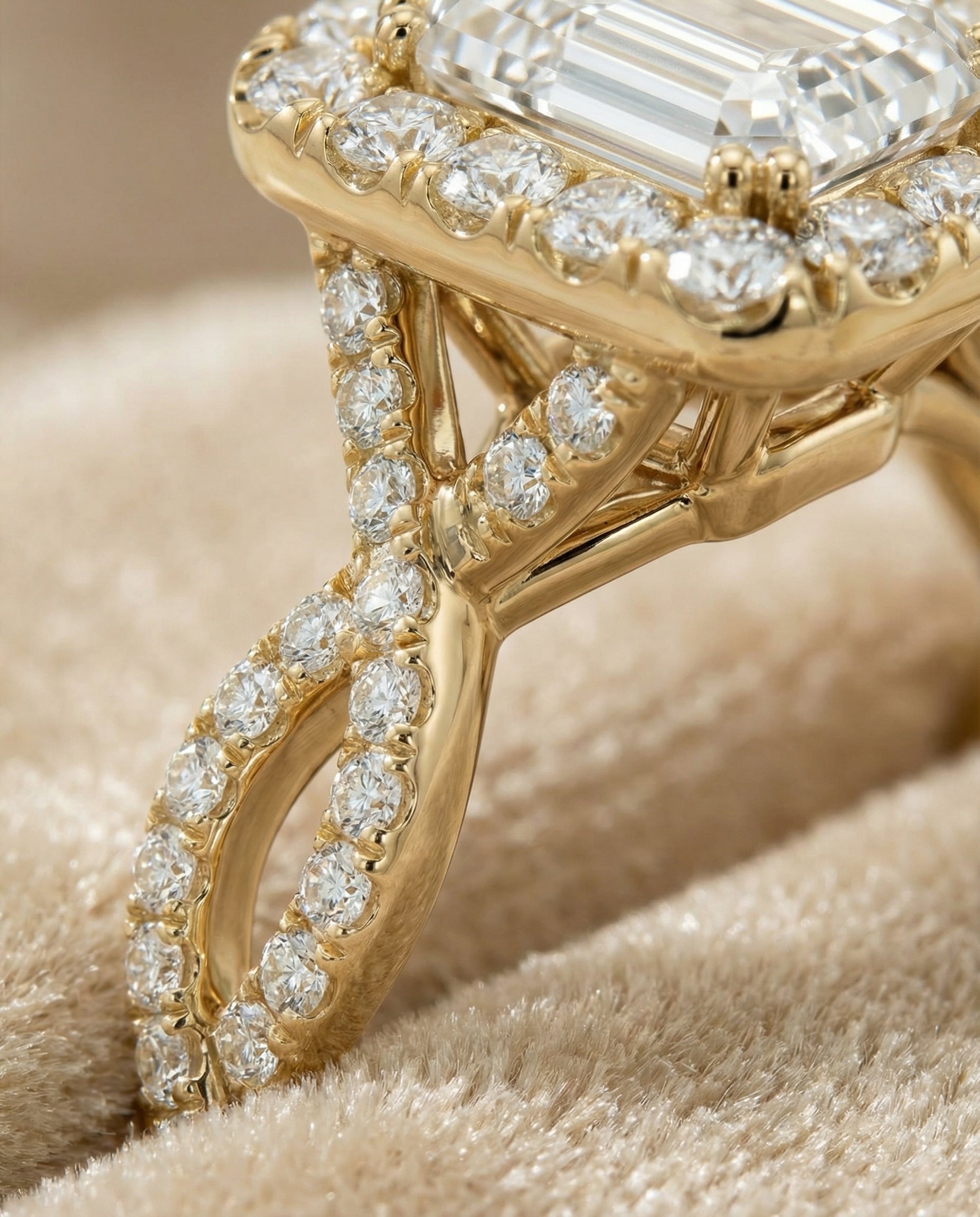 18K Yellow Gold band of The Annie emerald engagement ring setting | RockHer