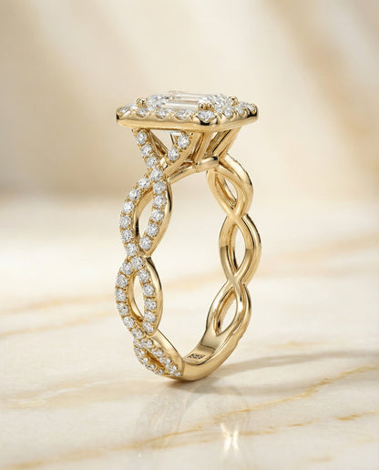 The Annie Select Twisted Pavé Halo Engagement Ring with Lab Diamond in 14K Yellow Gold — view 2