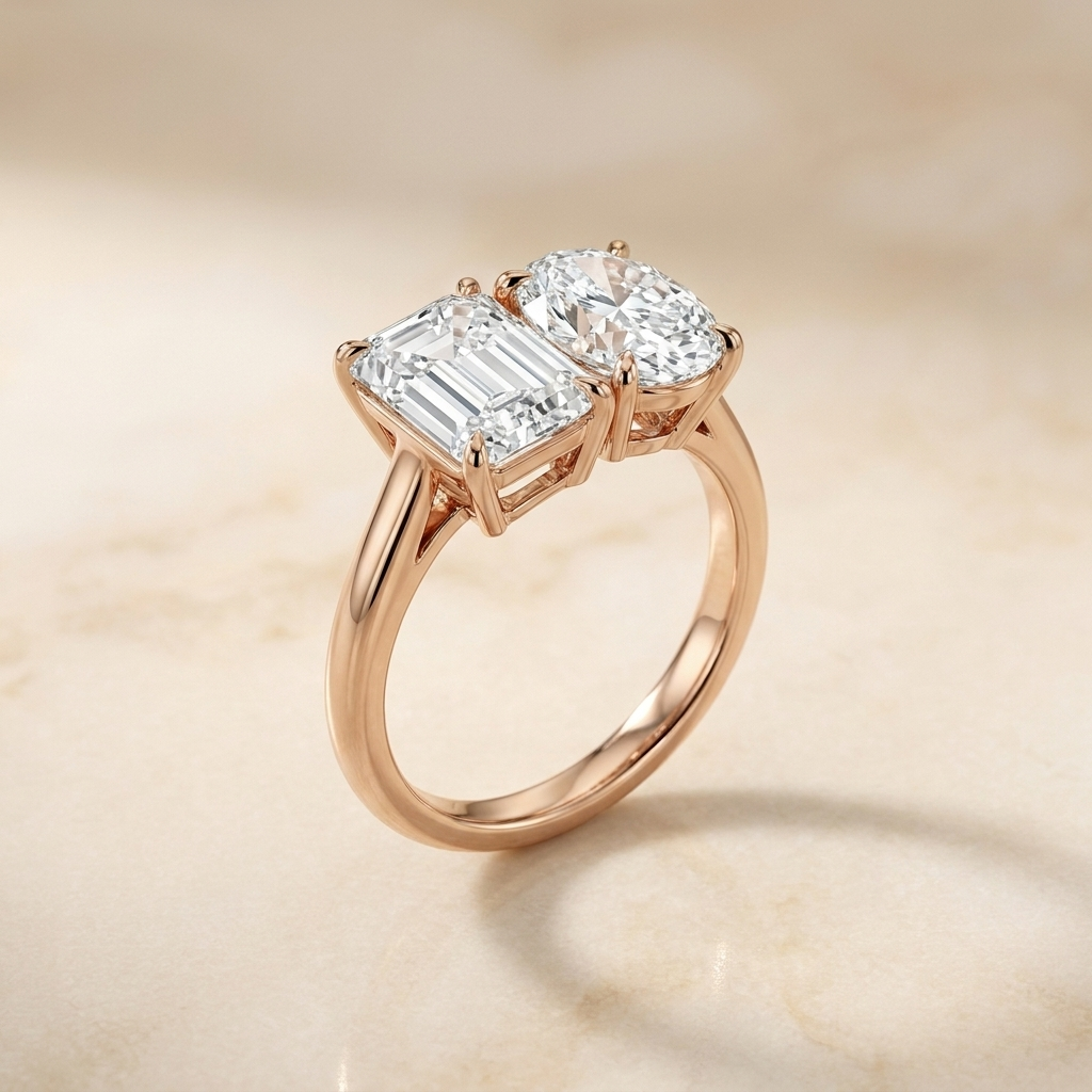 Select Toi et Moi Lab Diamond Cut styling on The Rihanna emerald engagement ring setting | RockHer