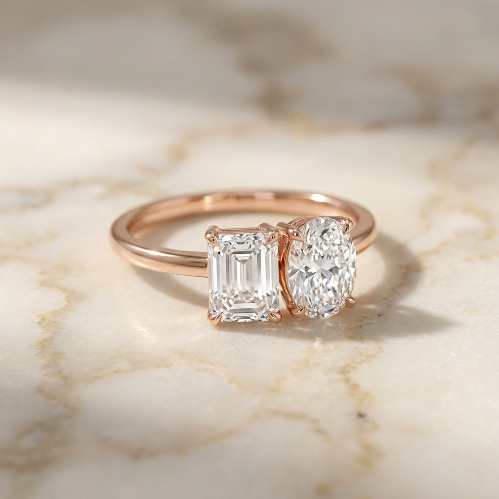 The Rihanna emerald engagement ring setting in 14K Rose Gold | RockHer