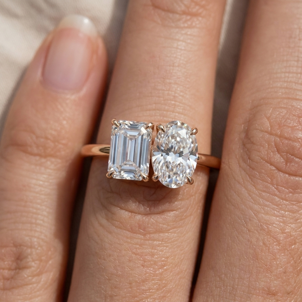 The Rihanna setting for emerald diamonds, made to order in 14K Rose Gold | RockHer