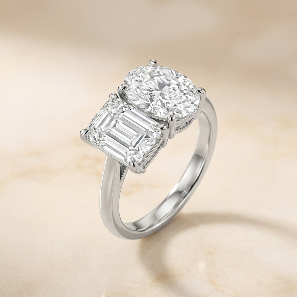 Select Toi et Moi Lab Diamond Cut styling on The Rihanna emerald engagement ring setting | RockHer