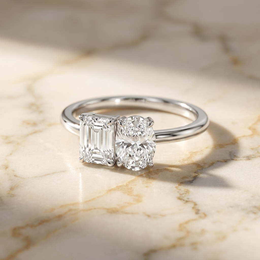 The Rihanna emerald engagement ring setting in 18K White Gold | RockHer