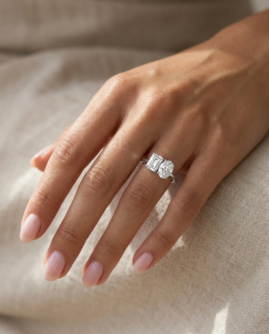 18K White Gold band of The Rihanna emerald engagement ring setting | RockHer