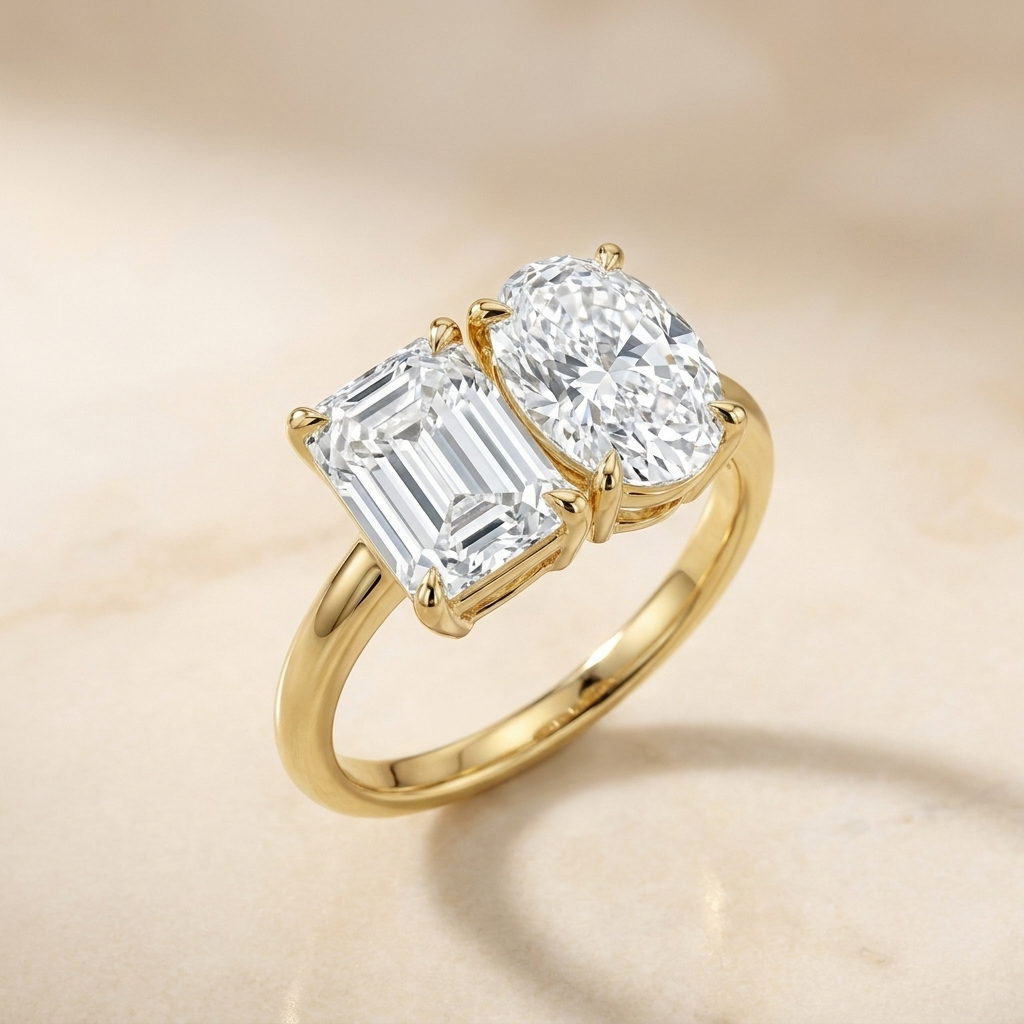 Select Toi et Moi Lab Diamond Cut styling on The Rihanna emerald engagement ring setting | RockHer