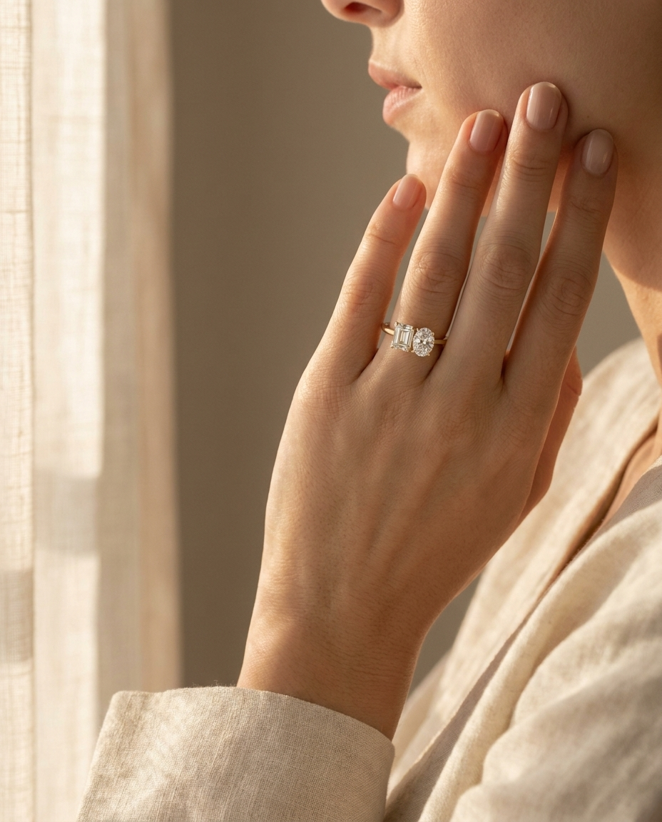 The Rihanna engagement ring setting in 18K Yellow Gold, select toi et moi lab diamond cut design | RockHer