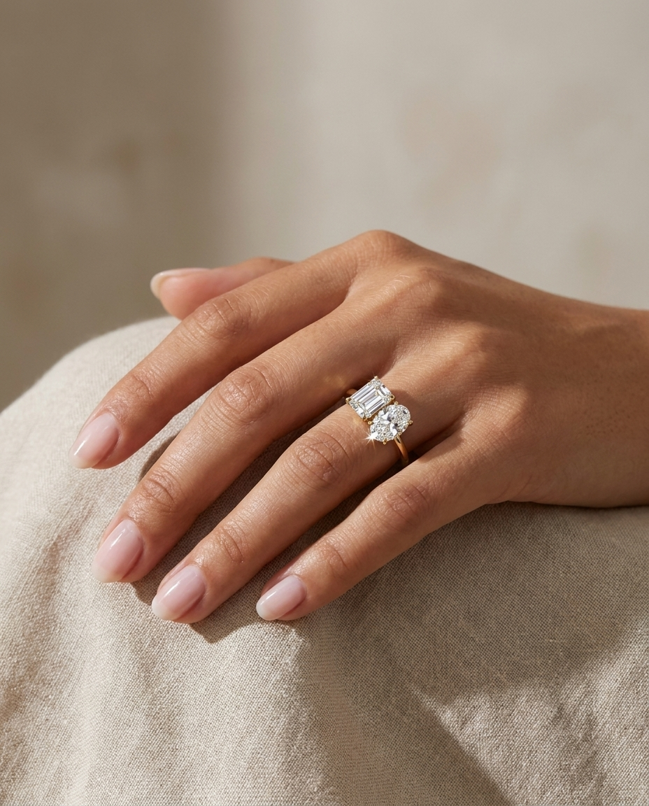 18K Yellow Gold band of The Rihanna emerald engagement ring setting | RockHer