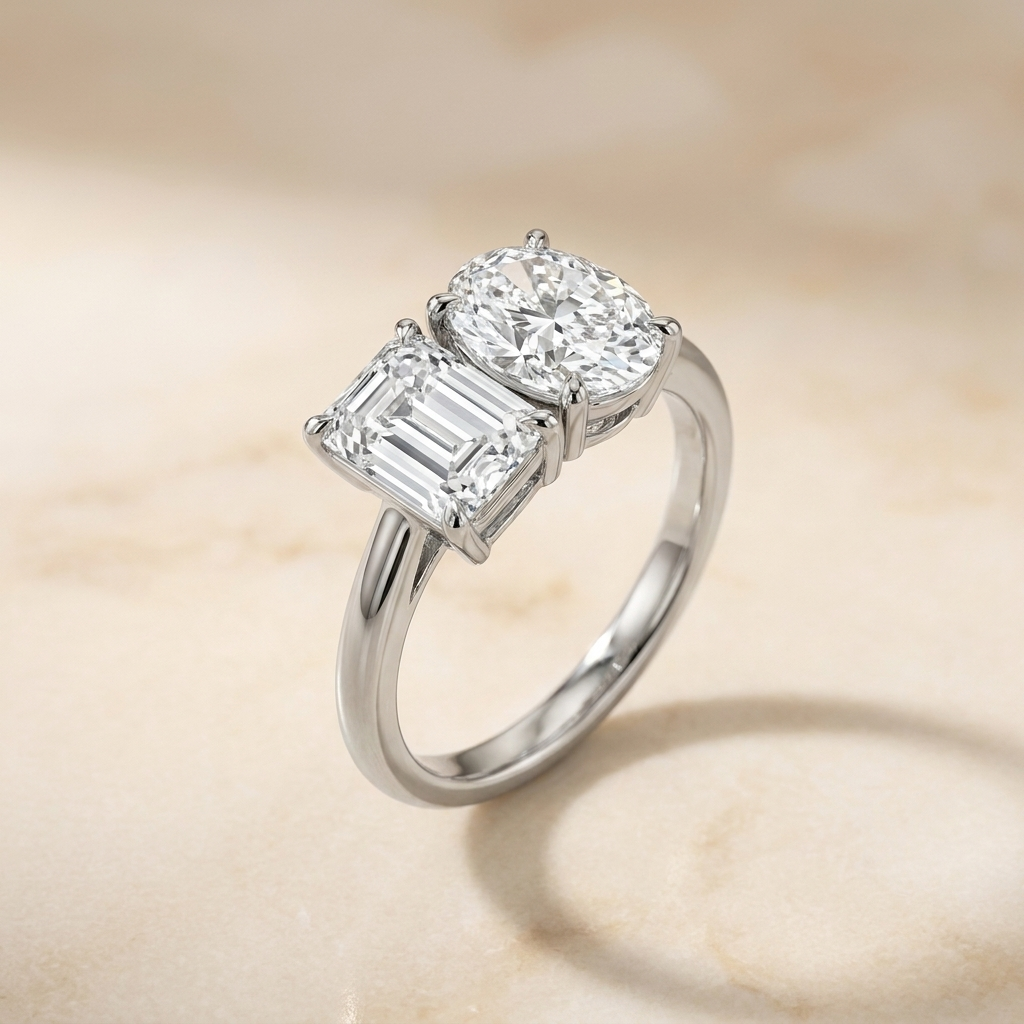 Select Toi et Moi Lab Diamond Cut styling on The Rihanna emerald engagement ring setting | RockHer