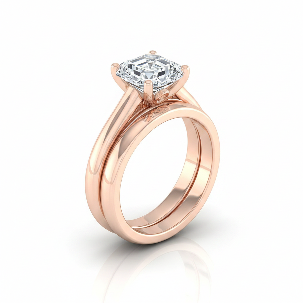 The Rio Matching Wedding Band, Asscher in 14K Rose Gold