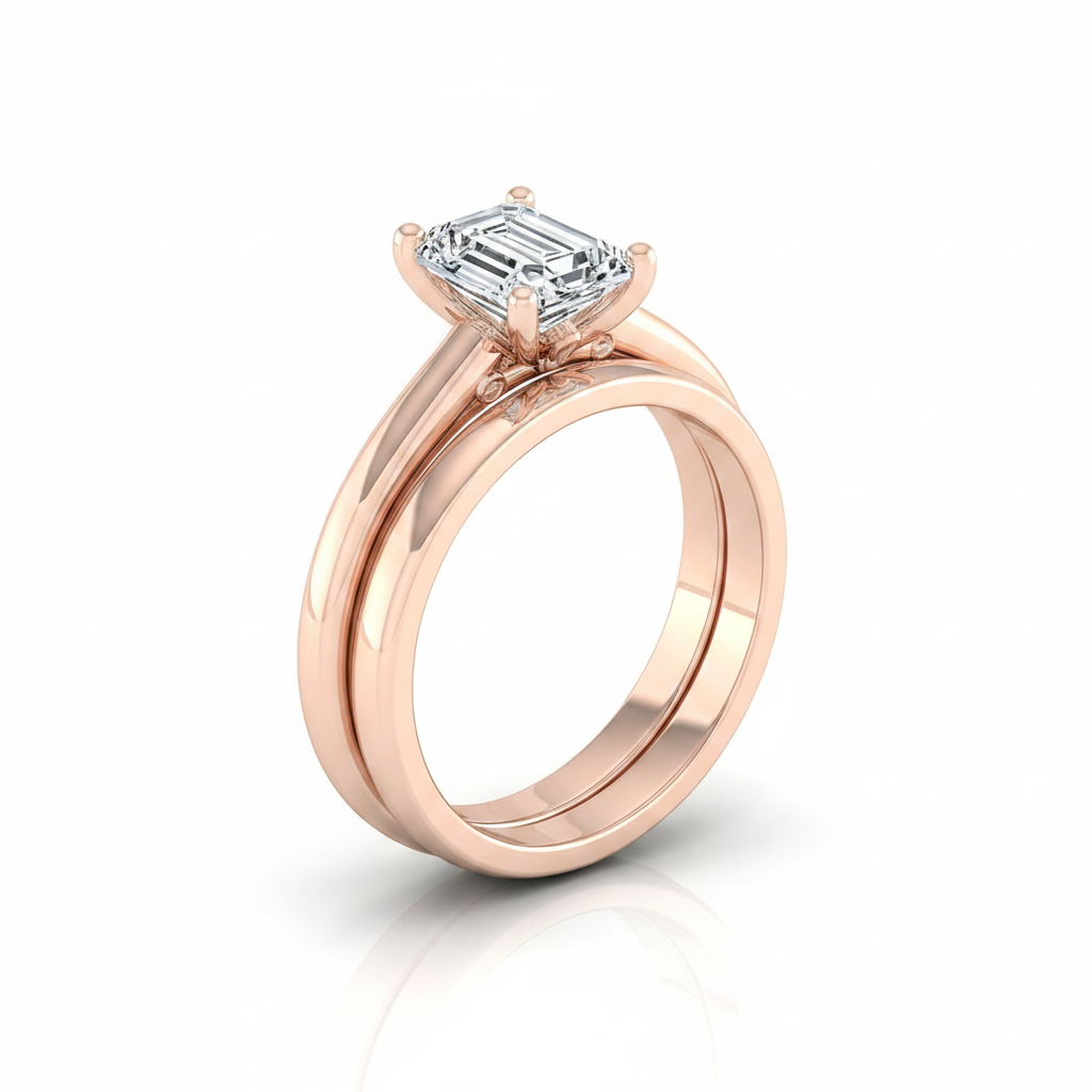 The Rio Matching Wedding Band, Emerald in 14K Rose Gold