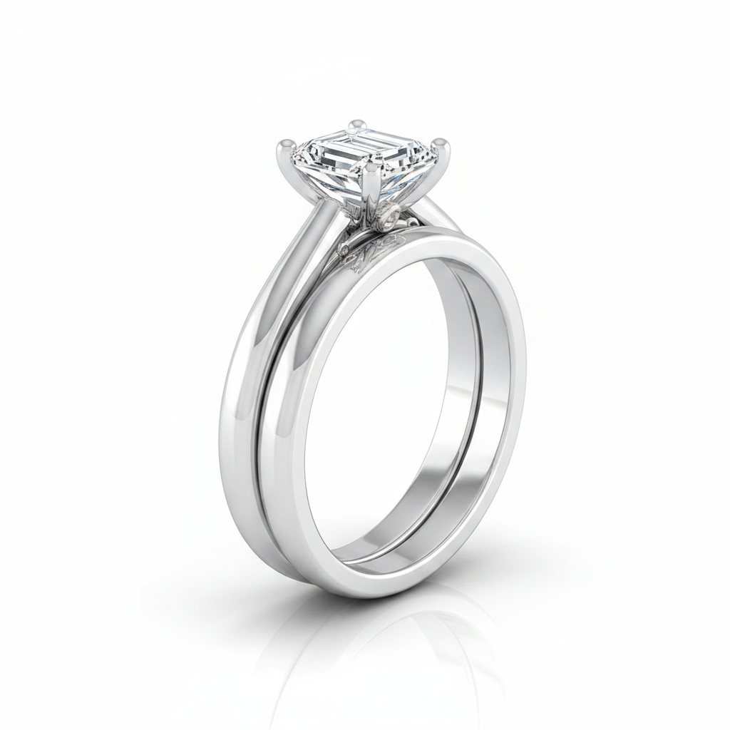 The Rio Matching Wedding Band, Emerald in 18K White Gold