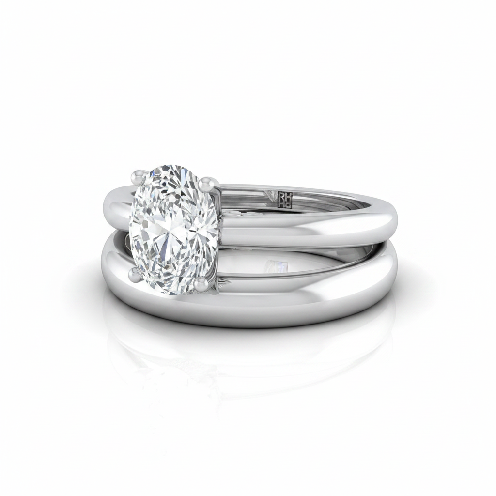 The Rio Matching Wedding Band, Oval in 18K White Gold