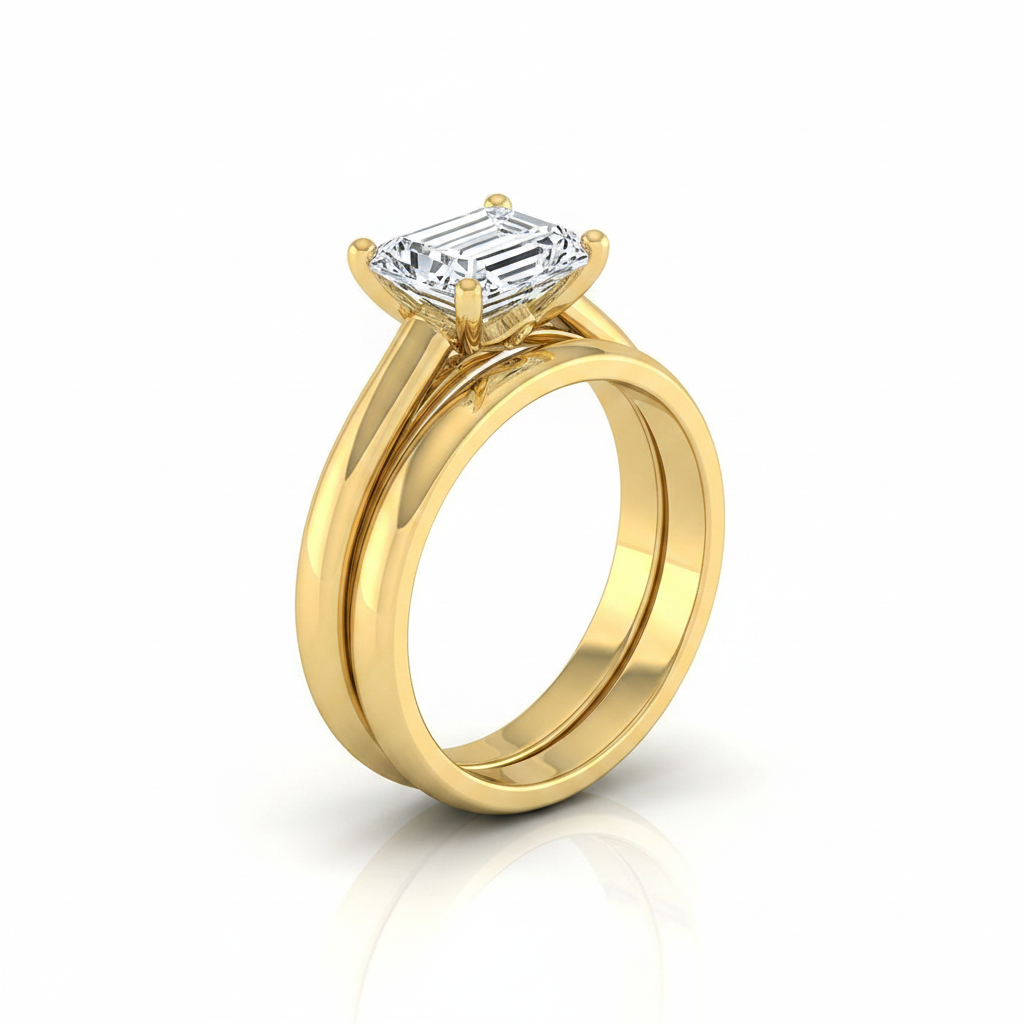The Rio Matching Wedding Band, Emerald in 18K Yellow Gold