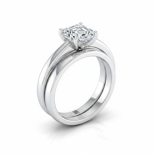 The Rio Matching Wedding Band, Asscher in Platinum