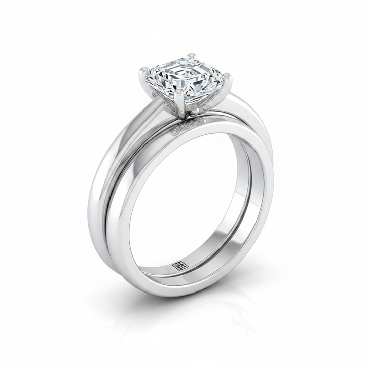The Rio Matching Wedding Band, Asscher in Platinum | RockHer
