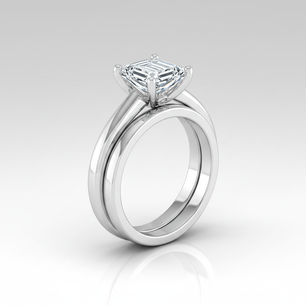 The Rio Matching Wedding Band, Emerald in Platinum