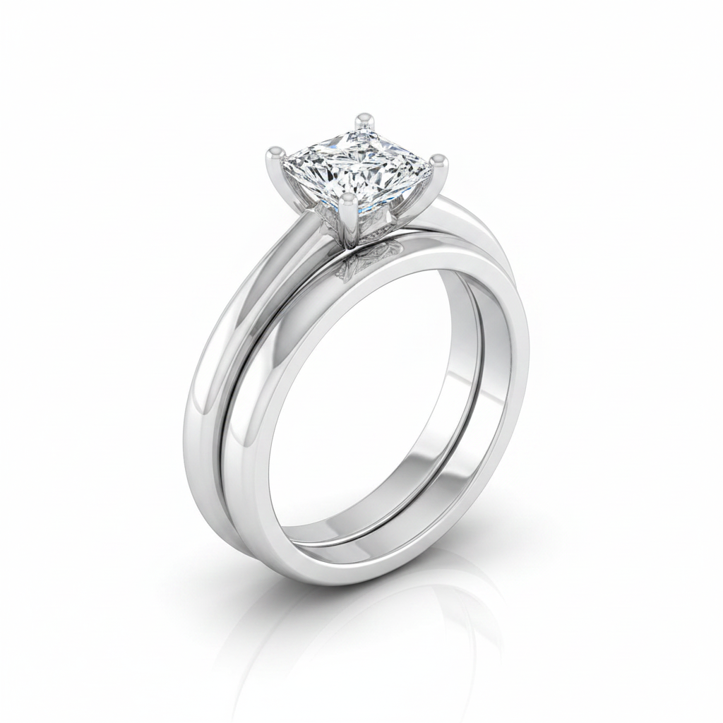 The Rio Matching Wedding Band, Princess in Platinum