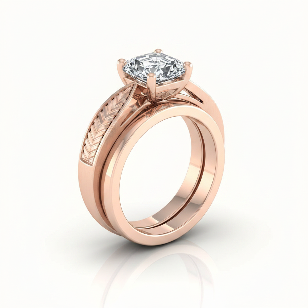The Roberta Matching Wedding Band, Asscher in 14K Rose Gold