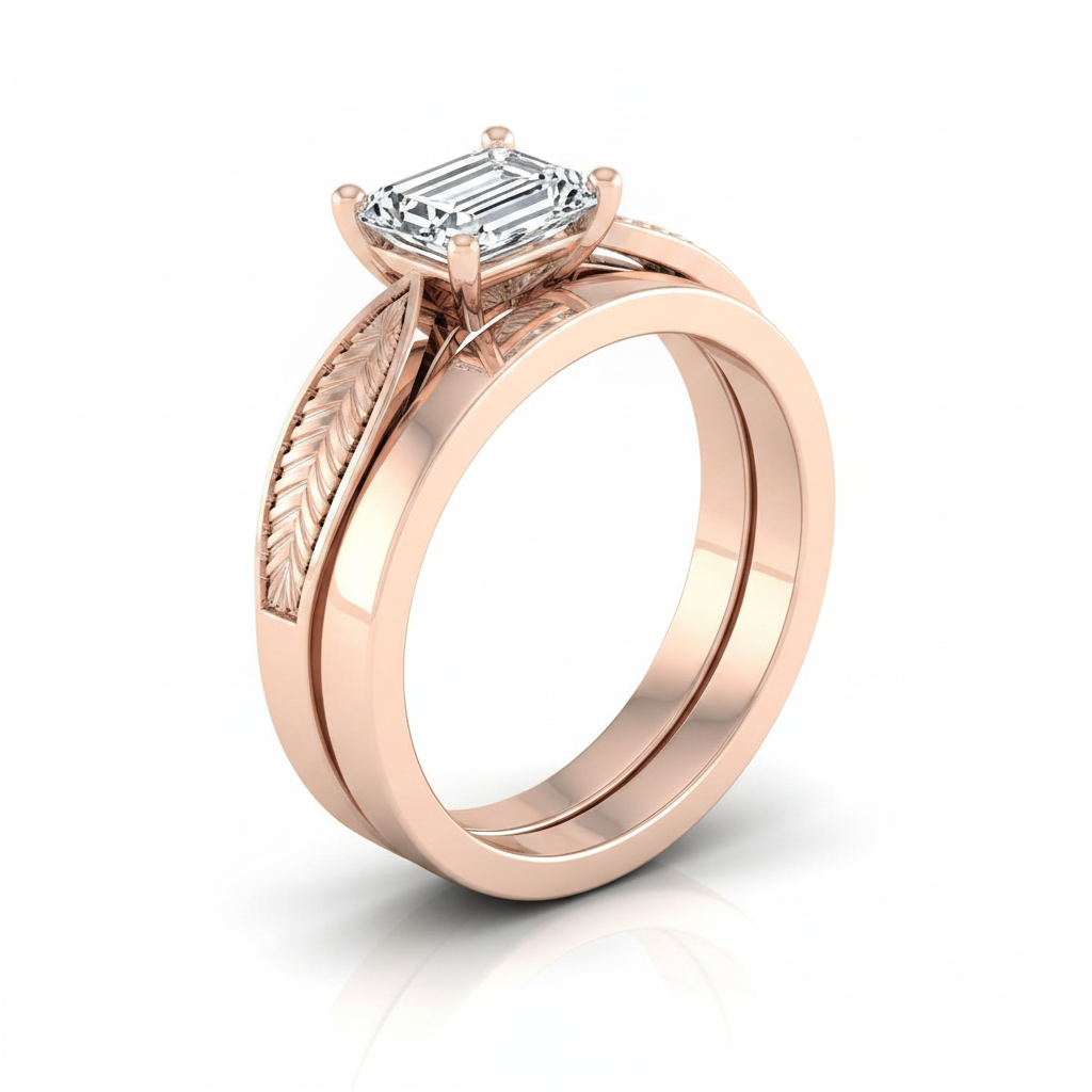 The Roberta Matching Wedding Band, Emerald in 14K Rose Gold