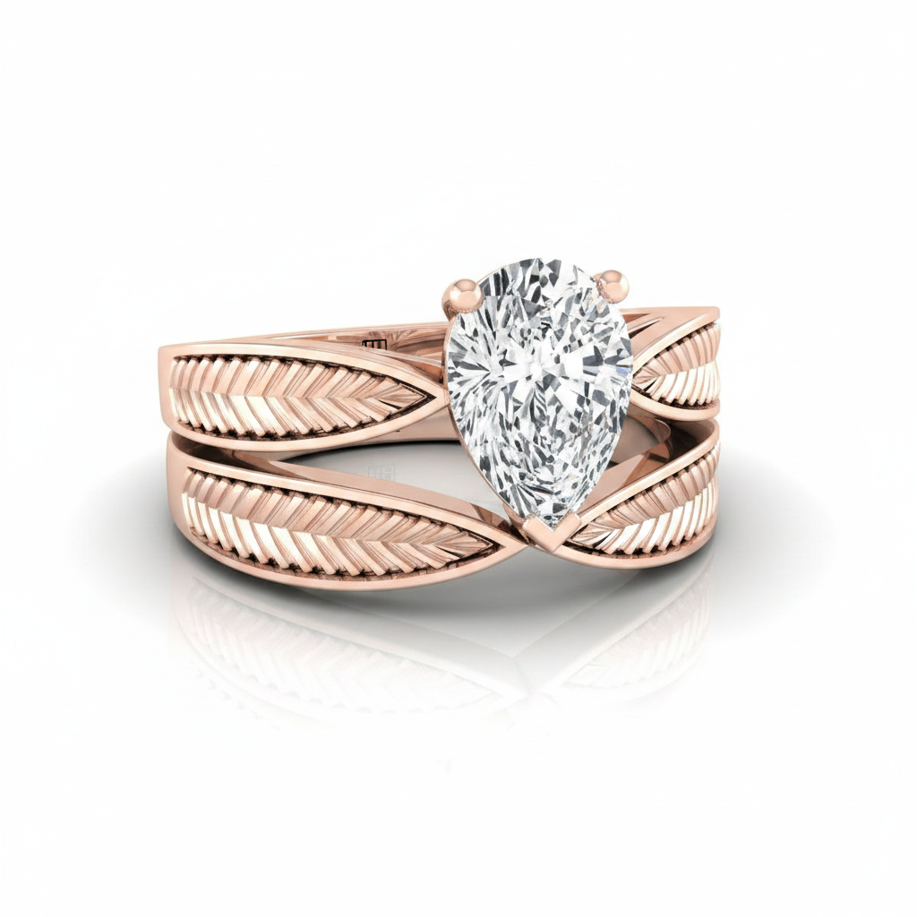 The Roberta Matching Wedding Band, Pear in 14K Rose Gold