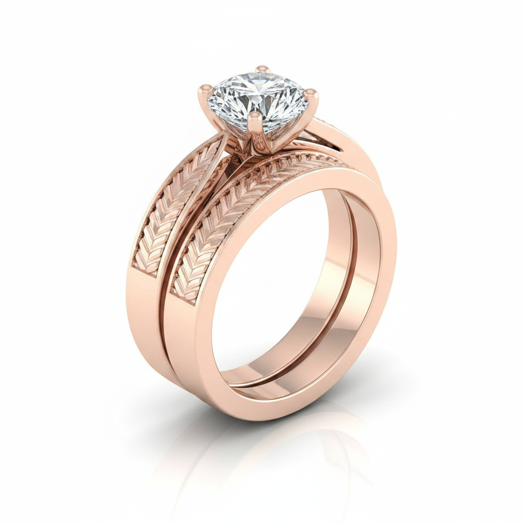 The Roberta Matching Wedding Band, Round in 14K Rose Gold