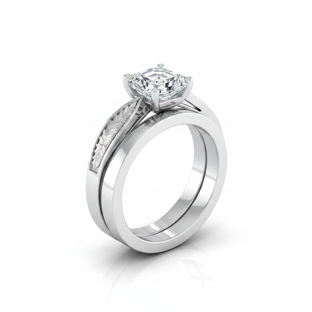 The Roberta Matching Wedding Band, Asscher in 18K White Gold