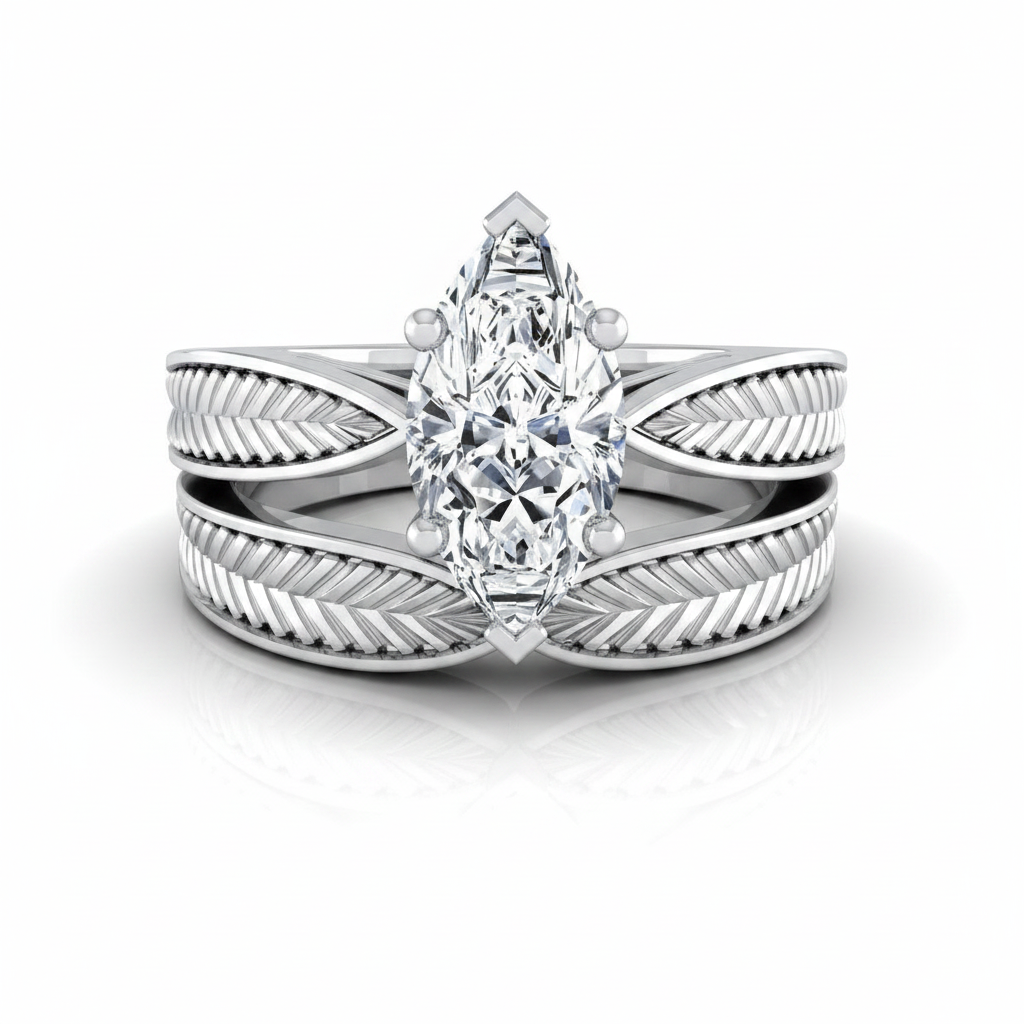 The Roberta Matching Wedding Band, Marquise in 18K White Gold