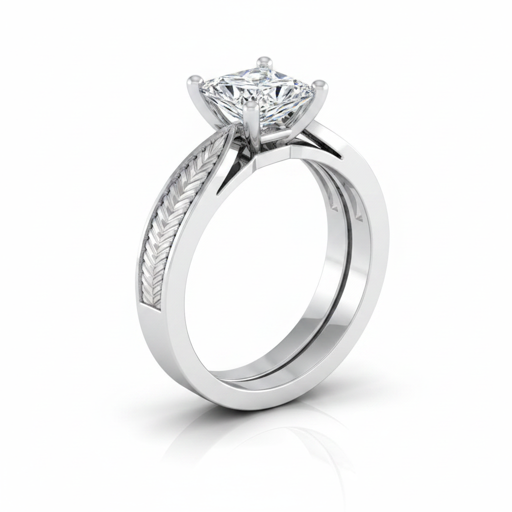 The Roberta Matching Wedding Band, Princess in 18K White Gold