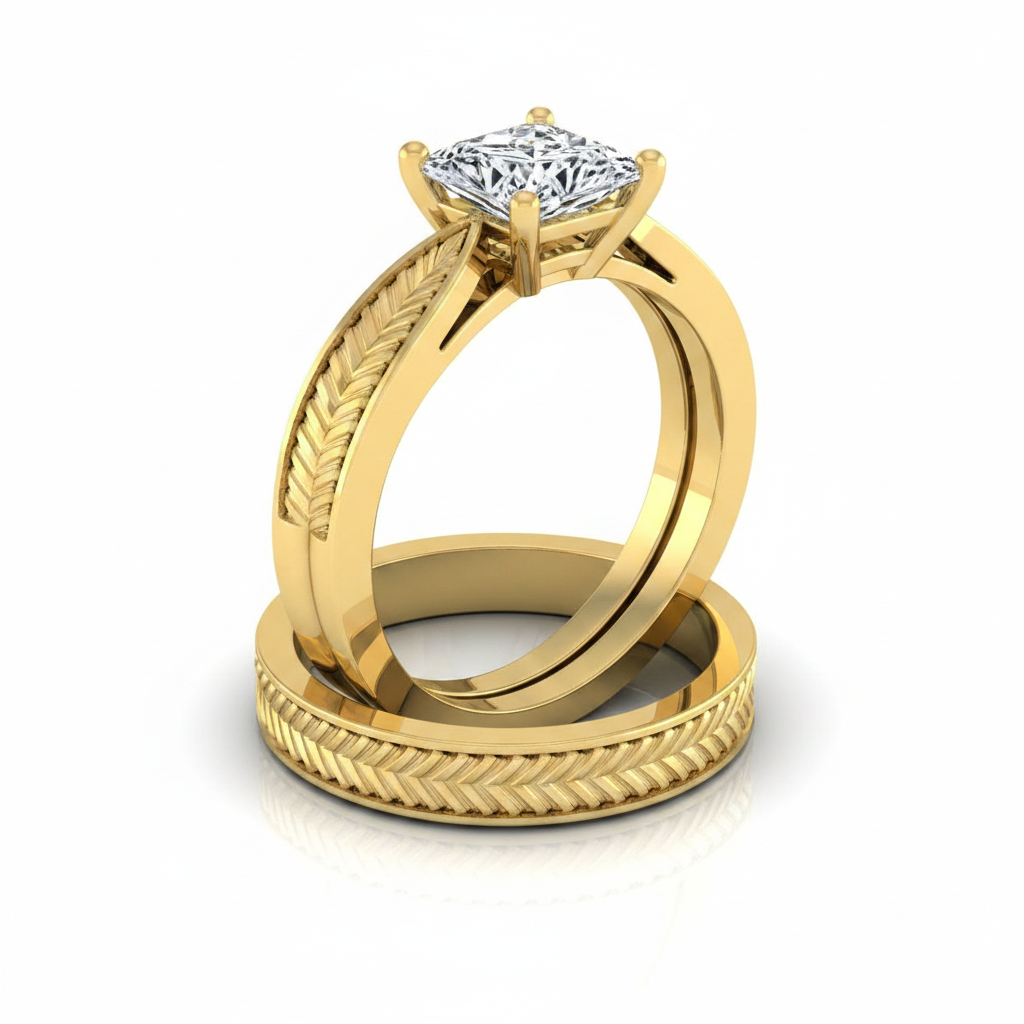 The Roberta Matching Wedding Band, Princess in 18K Yellow Gold