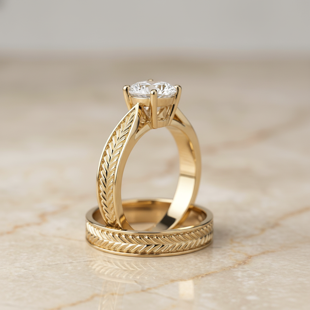 The Roberta Matching Wedding Band, Round in 18K Yellow Gold