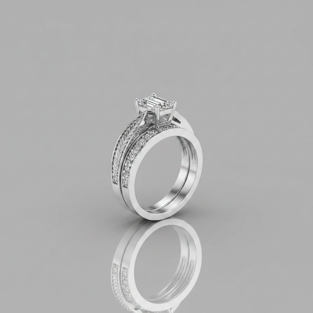 The Roberta Matching Wedding Band, Emerald in Platinum
