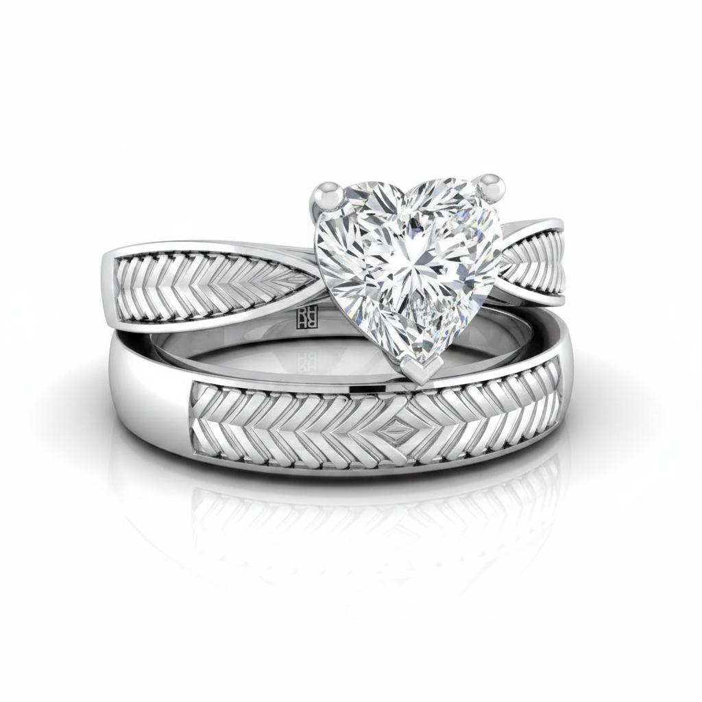 The Roberta Matching Wedding Band, Heart in Platinum