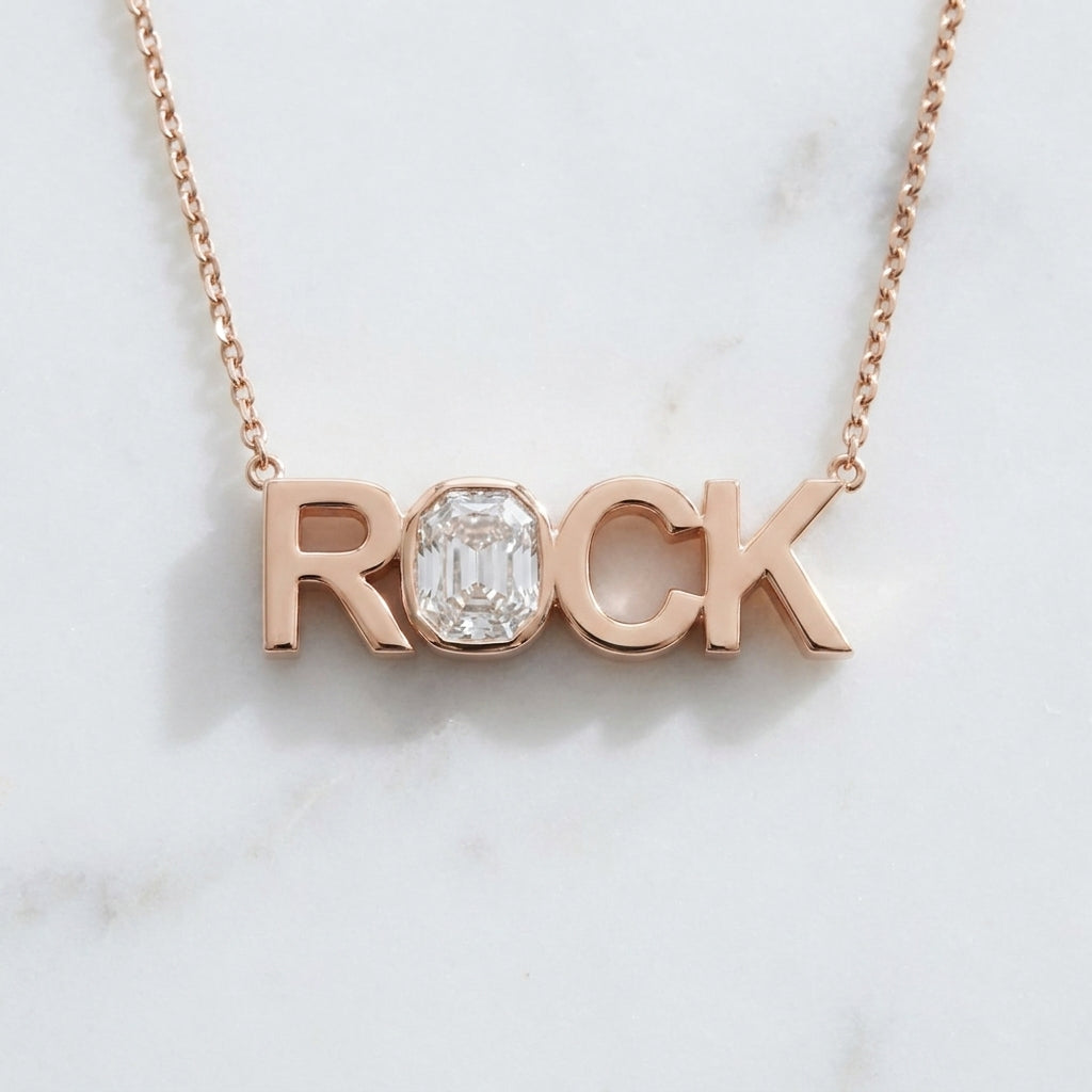 ROCK lab-grown diamond letter necklace in 14K Rose Gold