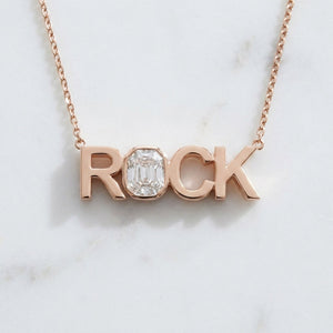 ROCK lab-grown diamond letter necklace in 14K Rose Gold