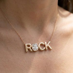ROCK lab-grown diamond necklace in 14K Rose Gold, worn on neck