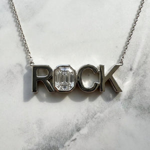 ROCK lab-grown diamond letter necklace in 14K White Gold