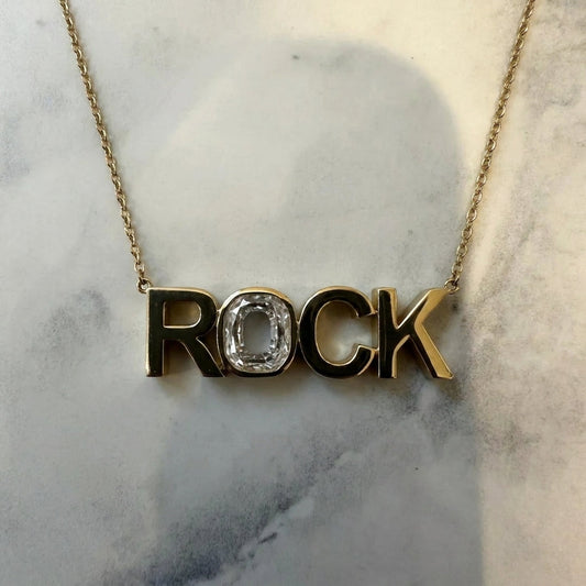ROCK lab-grown diamond letter necklace in 14K Yellow Gold