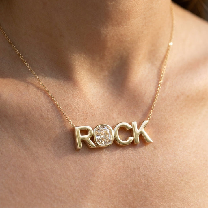ROCK lab-grown diamond necklace in 14K Yellow Gold, worn on neck