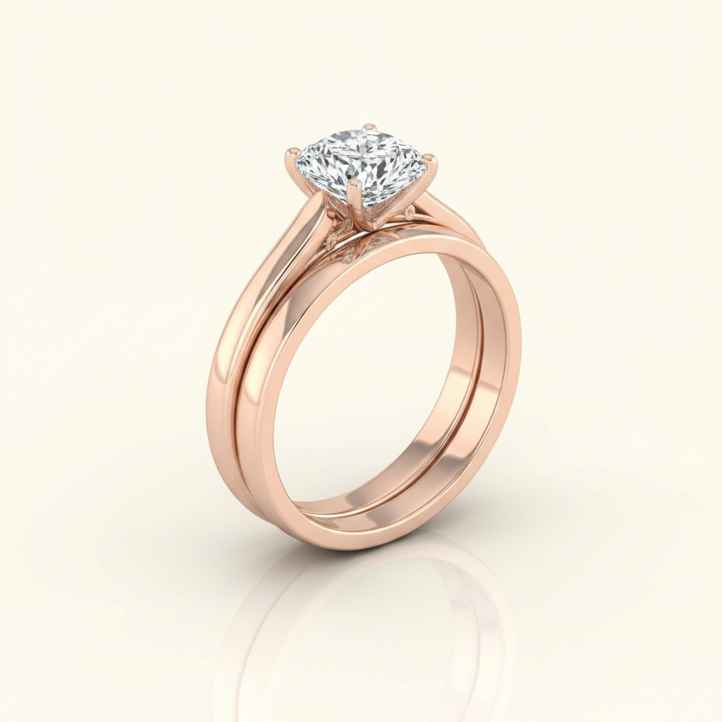 The Rosalie Matching Wedding Band, Cushion in 14K Rose Gold
