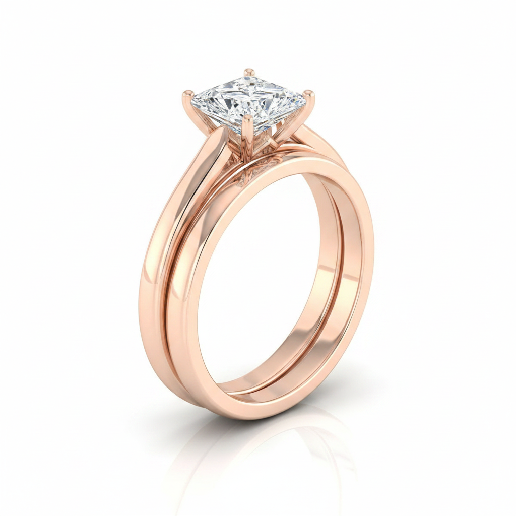 The Rosalie Matching Wedding Band, Princess in 14K Rose Gold