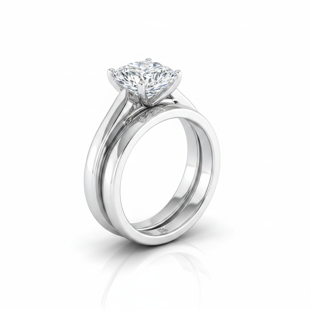 The Rosalie Matching Wedding Band, Cushion in 18K White Gold