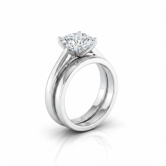 The Rosalie Matching Wedding Band, Cushion in 18K White Gold
